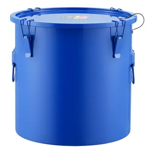 VEVOR Fryer Grease Bucket, 8 Gal Oil Disposal Caddy Carbon Steel Fryer Oil Bucket with Rust-Proof Coating, Oil Transport Container with Lid, Lock Clips, Filter Bag for Hot Cooking Oil Filtering, Blue