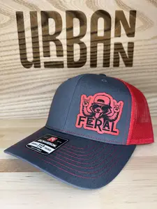 Feral Funny Raccoon Hat - available in Richardson 112 trucker, FlexFit, Flat bill, ponytail, or knit beanie