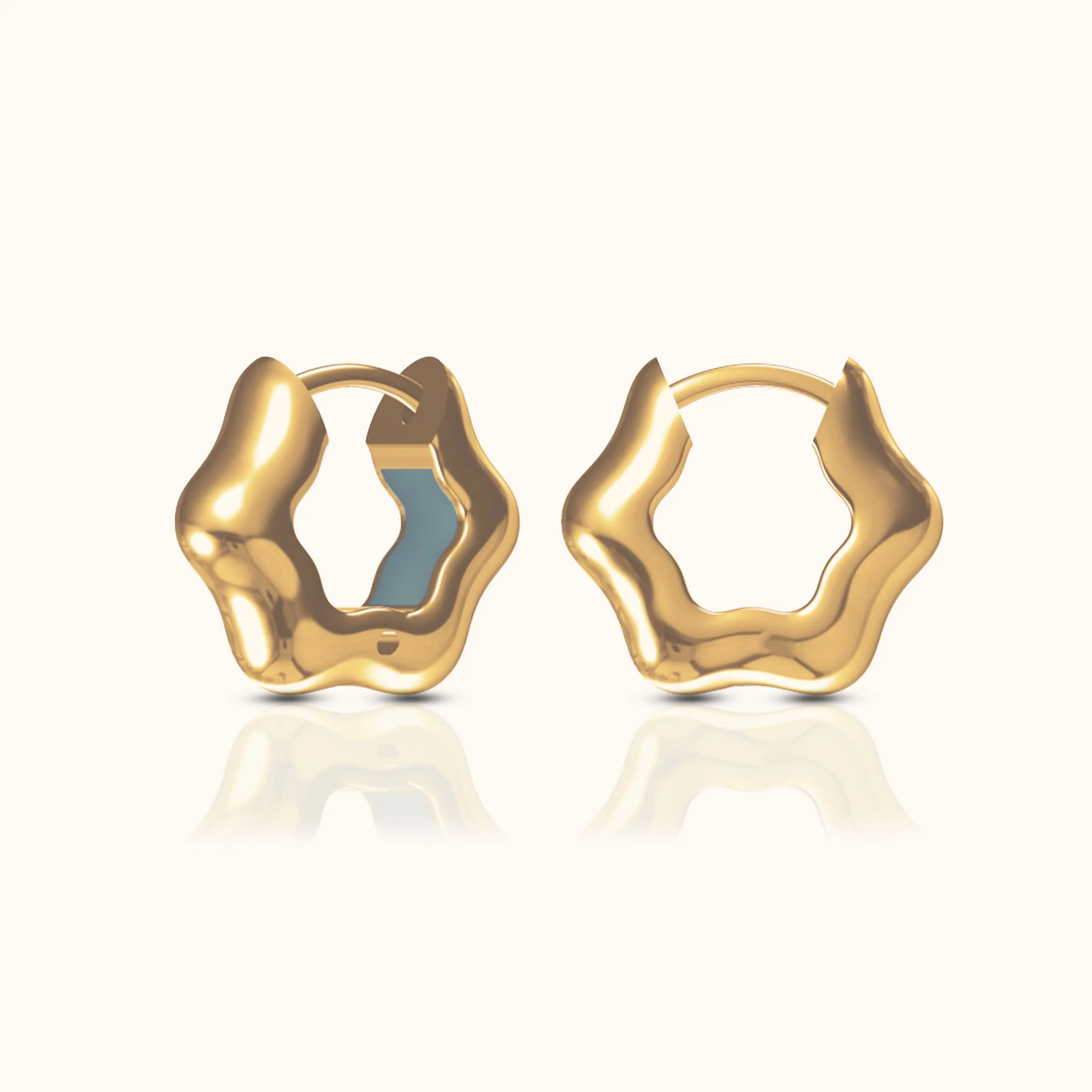 Floral Hexagon Chubby Hoop Earrings