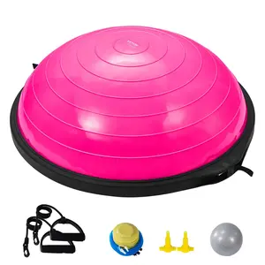 【Summervibes】VEVOR Half Exercise Ball Trainer,  , 26 inch Balance Ball Trainer, 1500lbs Capacity Stability Ball, Yoga Ball with Resistance Bands & Foot Pump, Strength Fitness Ball for Home Gym Full Body Workout, Pink