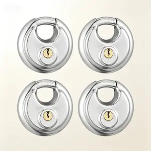 Stainless Steel Disc Padlock Set, Same Key Convenience for Storage Unit and Shed, Reusable Security Lock for Garage and Trailer, 4-Pack Keyed Alike Locks, Heavy Duty & Weather Resistant