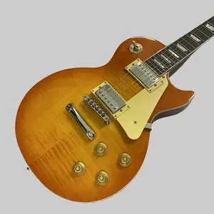 6 String Honey Burst Guitar chrome hardware with Cream Pickguard- flame maple top