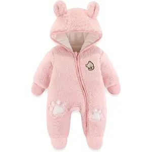 L-BN010    Newborn Baby Snowsuit Bear Onesie Footie Romper Winter Thick Fleece Jumpsuit Infant Coat for Girls Boys 0-12M