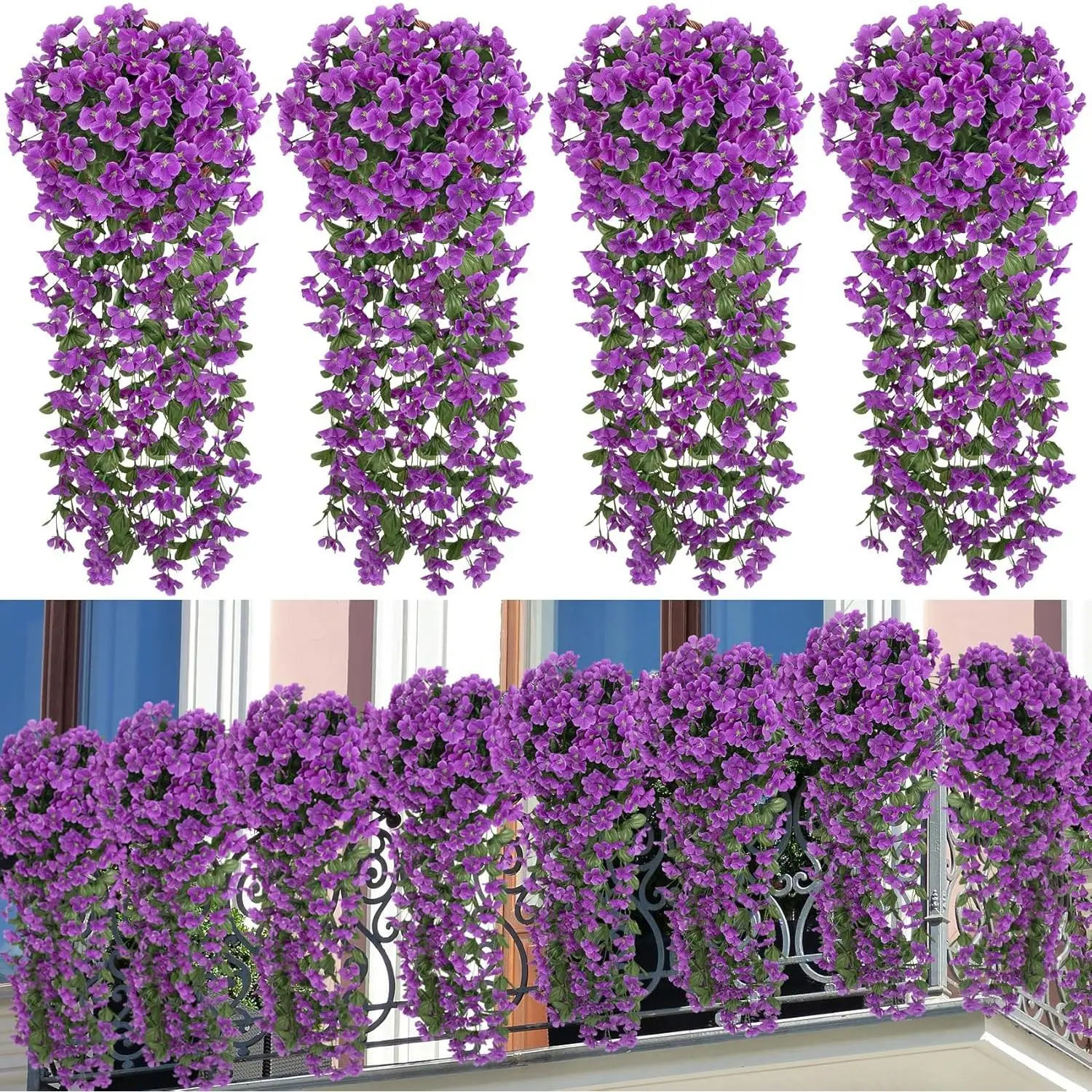 Ouddy Decor 4-Piece Hanging Artificial Violet Vine Garland, Decorative Floral Decor for Home, Wedding Porch