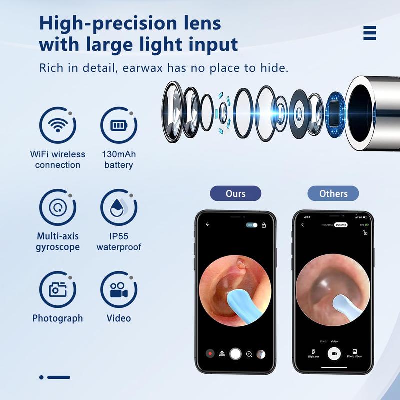 1080P Ear Wax Removal Kit with Camera & 6 LED Lights 8 Ear Picks Compatible with iPhone Android iPad Black Ear Care Solution