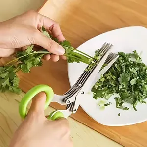 Large stainless steel five layer scallion scissors, shredded paper scissors, kitchen vegetable seaweed shredded food scissors