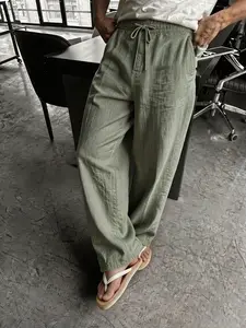 Summer Men's Linen Blend Casual Pants, Loose Straight Leg Breathable Long Pants, Multiple Colors, Drawstring Waist, Comfortable for Vacation/commute/daily Wear