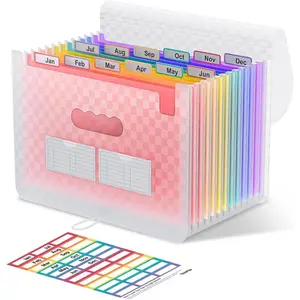 Accordion File Organizer, 12 - Pocket Expanding File Folders for Paper Receipts, Bills&Taxes Organizer, Letter/A4 Size Document Holder for School, Office, Home with Colorful tabs- Pink