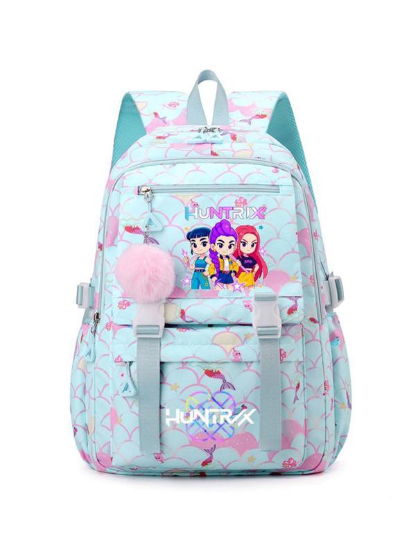 New K-Pop Demon Hunters Print Student Backpack, Fashion Casual Versatile Campus Style, Large Capacity Dual Shoulder Bag for Students, Cute Backpack