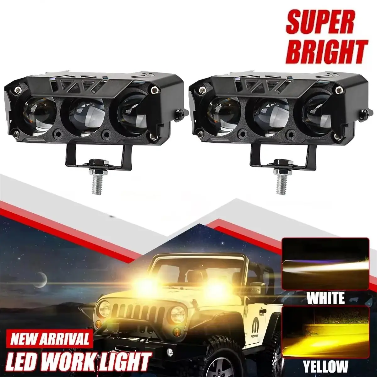 3 Lens LED Spot Light Dual Color Super Bright Fog Light/Work Light For Motorcycle Car Truck SUV UTV 12V 24V Lens Headlight Motorcycle Driving Light/Warning Light
