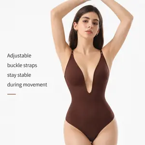 Deep V Built-In Cup Shaping Bodysuit | Adjustable Strap Waist Slim Compression Bodysuit With Easy Hook Crotch, Invisible Layering For Daily & Formal Occasions