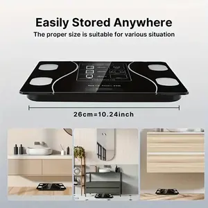 Smart bathroom scale, digital body weight scale, featuring a backlit LED display and durable tempered glass,