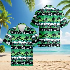 Tropical Hawaiian Shirt, Green Floral Shirt, Unisex Beach Aloha Gift for Him or Her