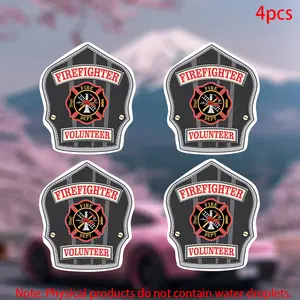 Firefighter Volunteer Helmet Stickers, Durable Vinyl Car Decals for Doors Windows Laptops Furniture Bumpers, 4pcs Set