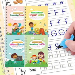 4 count  Grooved Handwriting Practice Books, Magic Practice Copybook with Disappearing Ink Pens Pencil Grips, Handwriting Workbook Letter Tracing Books for     3-8