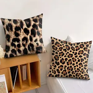 Leopard print fashion Cushion Cover Soft Short Plush Fabric Double-Sided Print Organic Breathable Sofa Pillow Case, Home Machine Washable in Perfect for Home Decor Warm Winter Home Child Gift