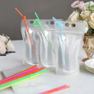 50-Pack Plastic Drink Pouches 12oz Clear with Straws and Zipper