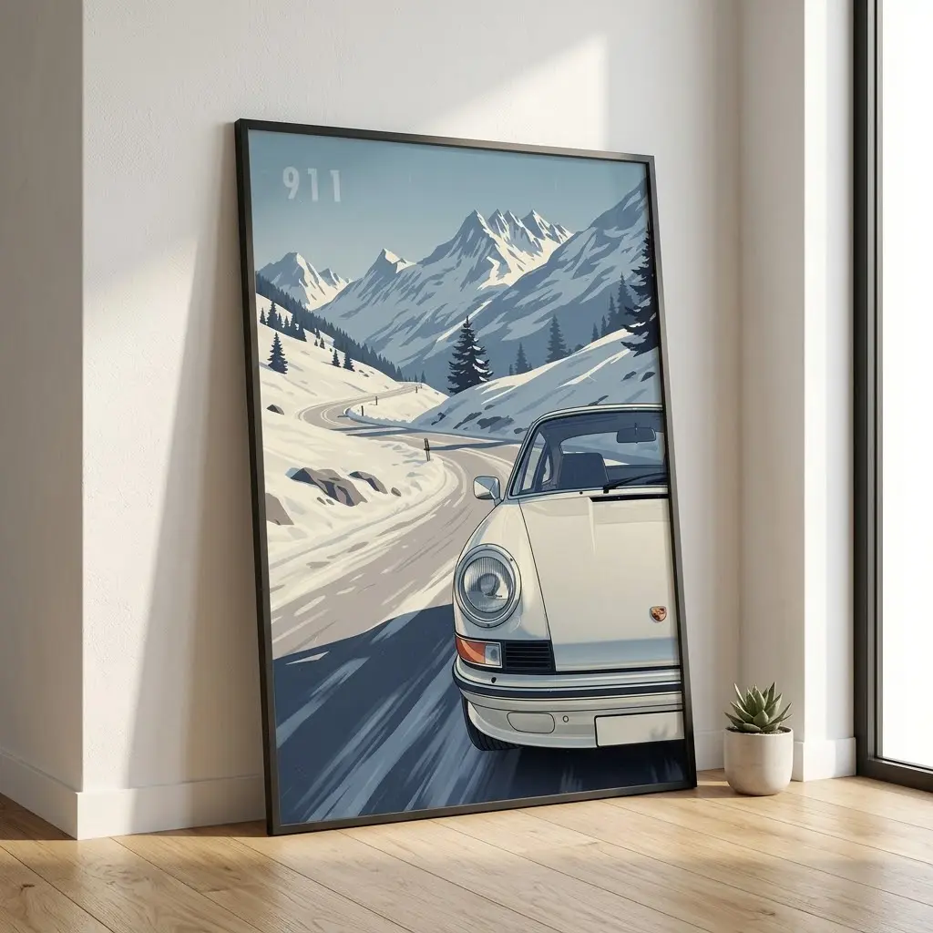 Porsche 911 Poster - Classic Winter Drive Print Poster, Home Decor