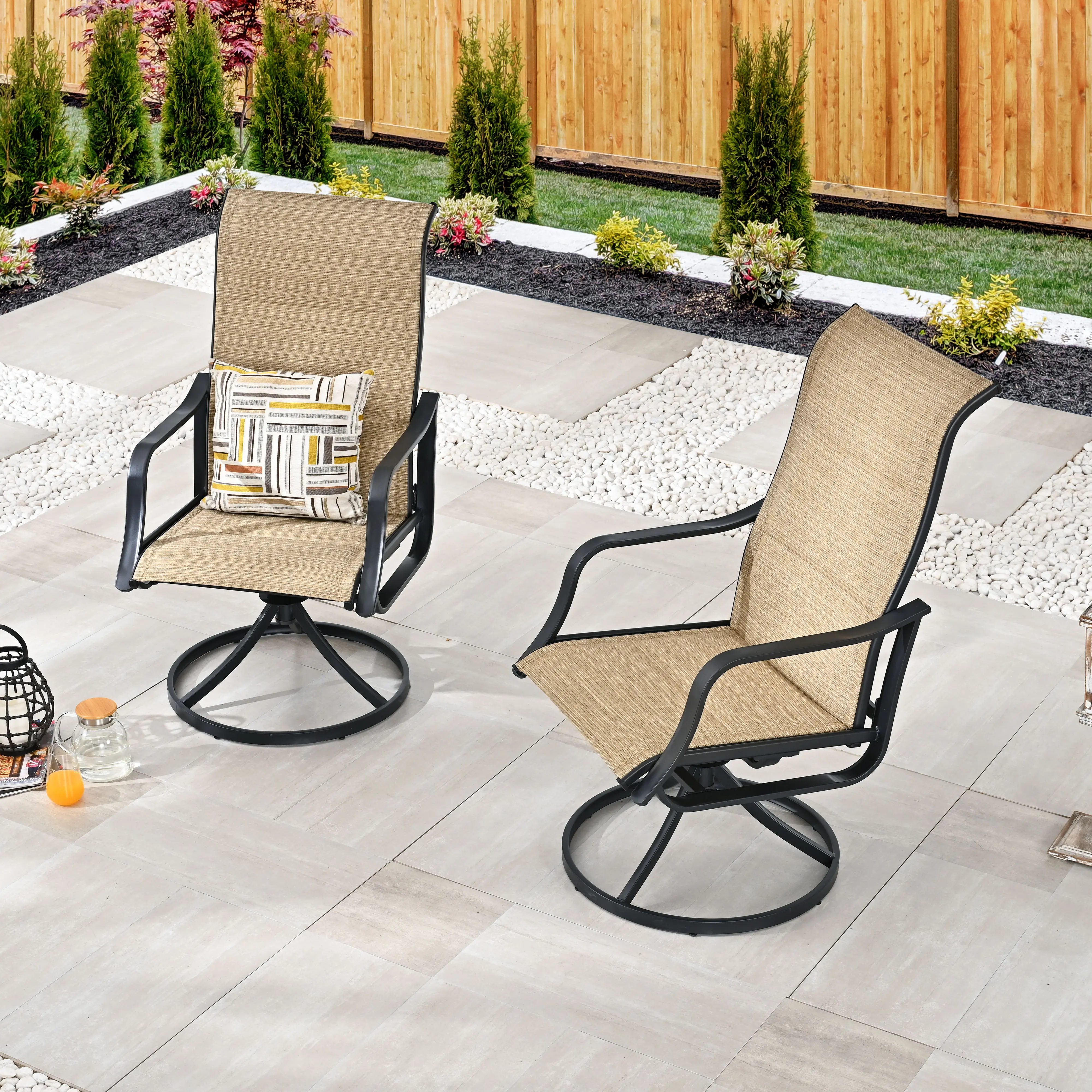 Top Space Swivel Sling Outdoor Dining Chair Patio Chairs Set - 2-Pack
