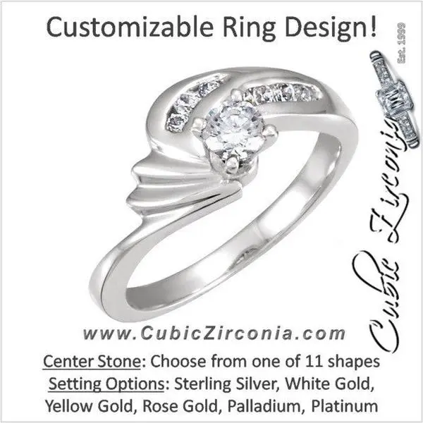 Cubic Zirconia Engagement Ring- The Lesley (Customizable with Hand-engraved Round Channel Band)