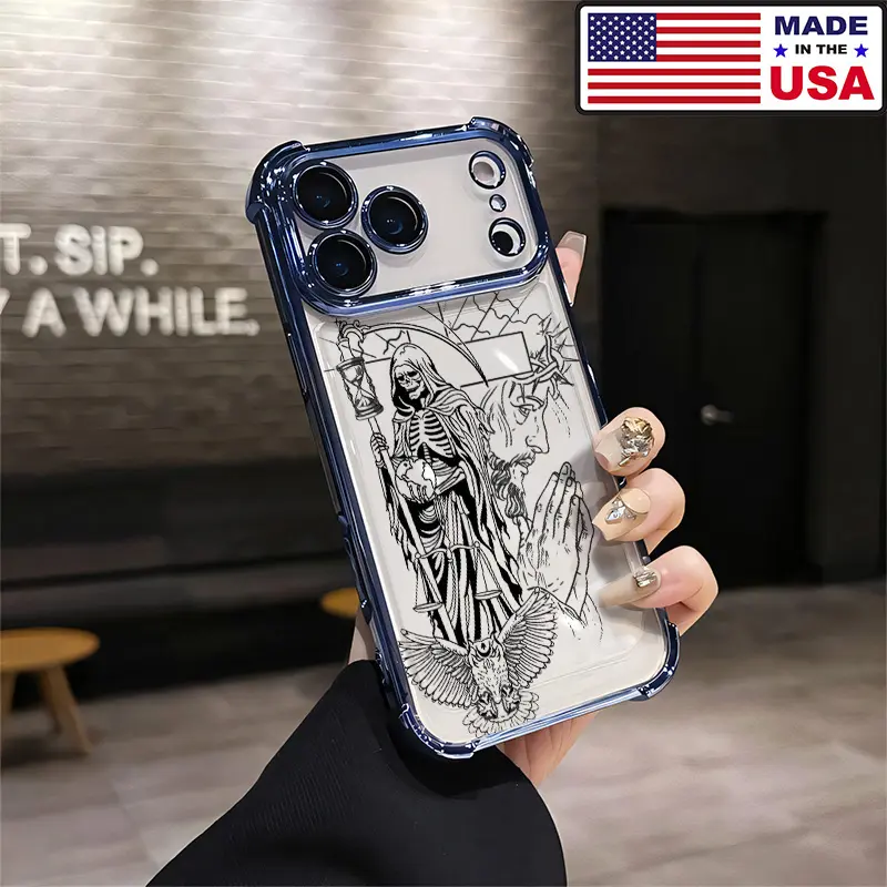 Unisex Custom Vintage Aesthetic Silicone Smartphone Case - Santa Muerte, Grim Reaper, Jesus, Owl Patterns, Soft TPU, Full Body Drop Tested Shockproof Casing for iPhone 12-17 Plus Pro Max Ultra & Samsung 22-25 Accessories, Magnetic, Cellphone, Protection