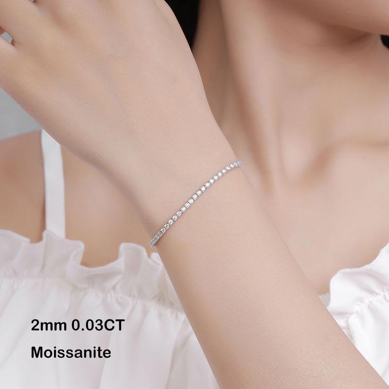 EWYA 925 Sterling Silver Moissanite Bracelet 0.1ct 3mm D VVS1 Diamond with GRA for Women Sparkling Wedding Party Fine Jewelry