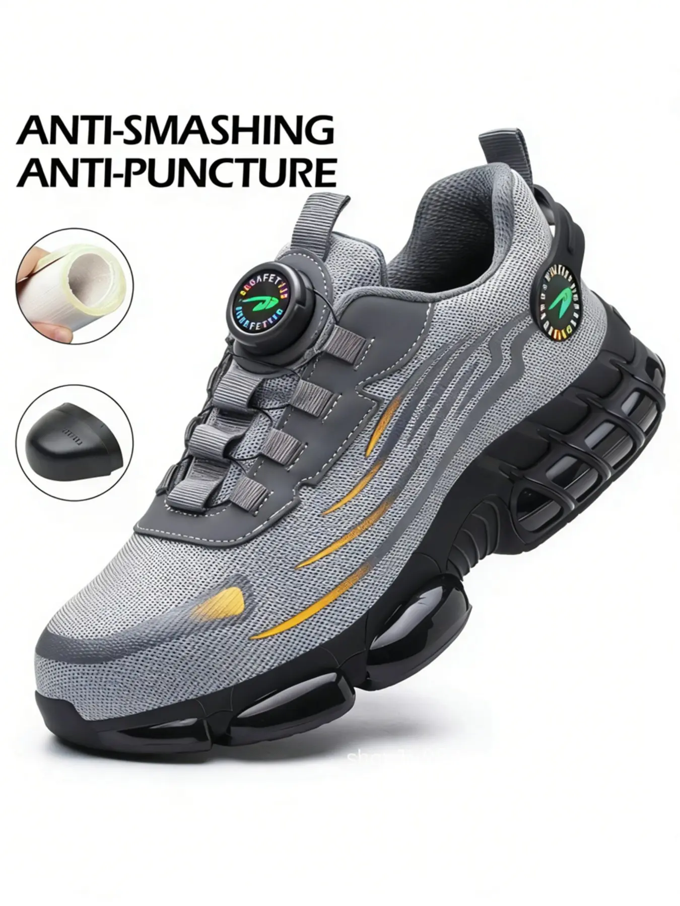 Men's Fashion Mesh Lightweight Non Slip Safety Shoes, Breathable Shock Absorption Anti-Slip Stab-Resistant Work Boots, Industrial Style Walking Shoes All Season Footwear