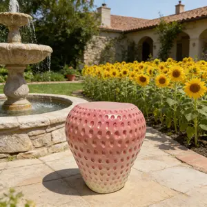 SAYGOGO 13.4" Strawberry Shaped Resin Stool, Decorative Side Table & Plant Stand, Multi-Use Indoor Outdoor Novelty Furniture for Home, Garden & Patio
