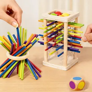 Wooden Dice Game, Color Sorting & Stick-Pulling Challenge, Fun Educational Toy for Toddlers, Tabletop Game for Family, Travel & Multi Game Table Activities