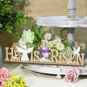 Easter religious decoration symbol, Easter wooden cross table board, Religious Home Decor, Wooden Cross Decorations, suitable for Easter birthdays, rural farmhouses, families, spring decoration