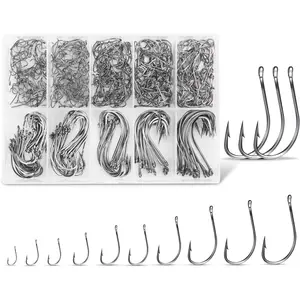 Carbon Steel Fishing Hooks 500 count/90Pcs, Circle Hooks Assortment for Saltwater Freshwater Ice Fishing, Salt Water Fish Hooks for Catfish Trout Bass Octopus Multi Size
