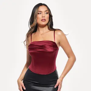 Popilush Women's Sculpting Satin Camisole - Built-in Shapewear Tummy Control with Adjustable Straps-live