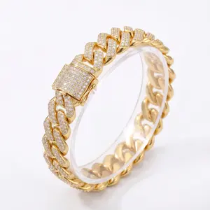 Hand Star Unisex Iced Out Cuban Link Bracelet 18K Gold-Plated Titanium Steel Waterproof No-Fade Hypoallergenic Sparkling Zircon Crystals Secure Clasp Design outdoorfun