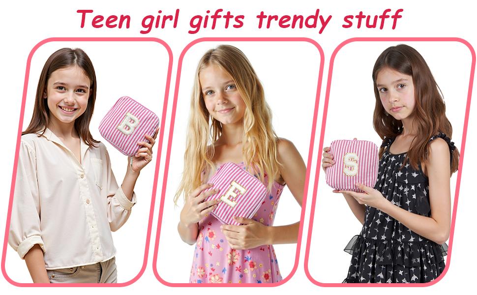 Easter Basket Gifts for Kids Teen Girls Women | Initial Makeup Bag | Cosmetic Bag Travel Bags | 11 12 13 14 15 16 Years Old Girl Gift Teacher Gift Teen Girl Gifts Trendy Stuff
