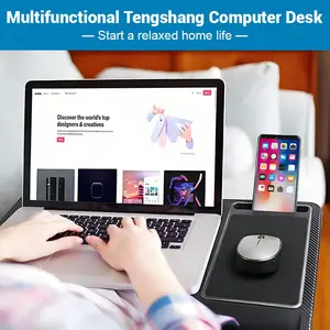1 Piece Black Portable Multi-Function Lap Table With Card Slot And Non-Slip Strip, With Soft Lumbar Pad And Handle, Portable Design For Studying, Office Or Bed Use, And The Integrated Design Of The Take-Out Bag Is Suitable For Going Out