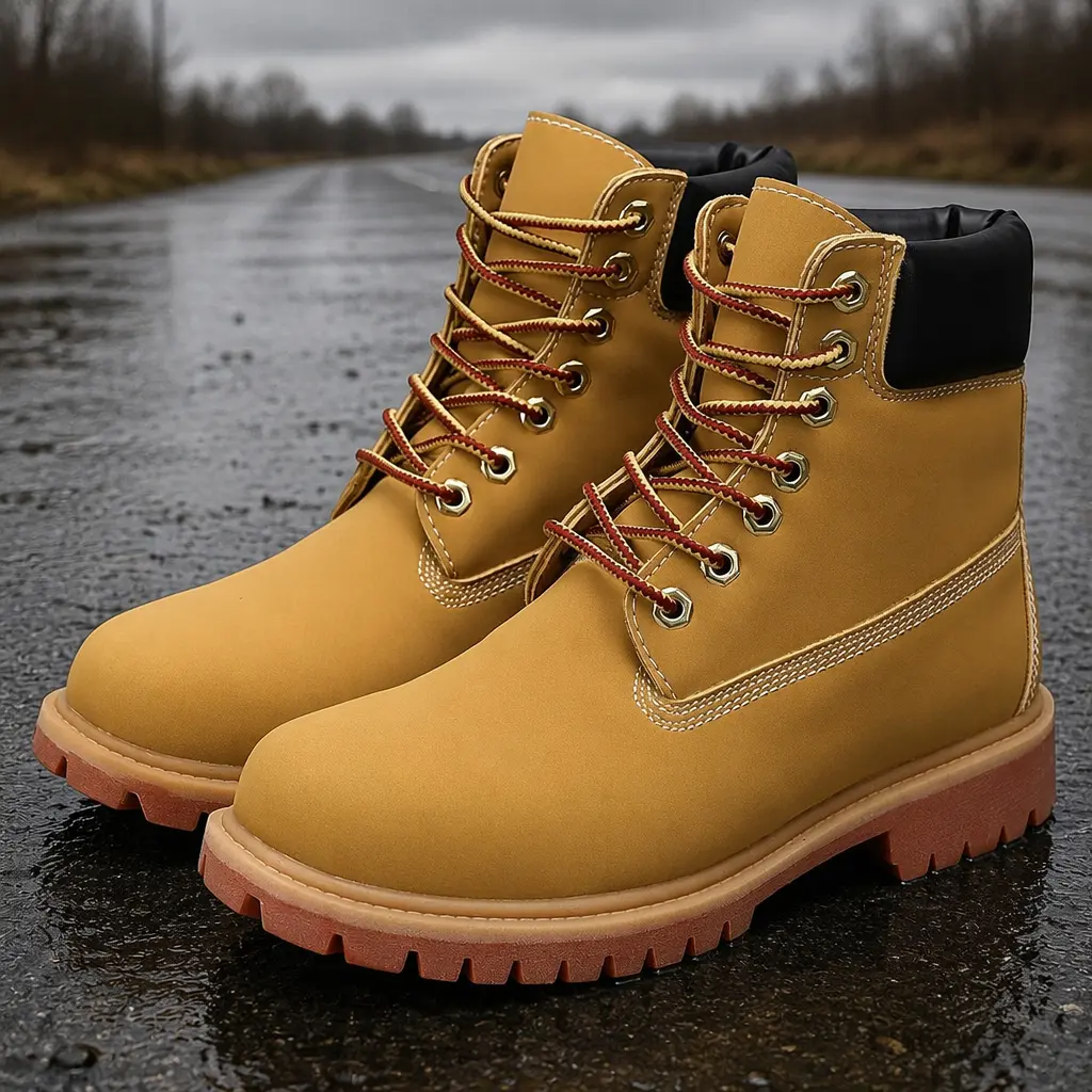 Unisex Classic Yellow Mid-Calf Outdoor Boots with Wide Toe Box & Elevated Thick Sole, Non-Slip Outdoor Ankle Boots