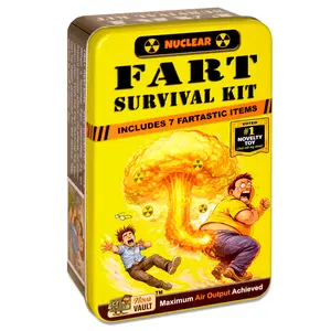 Funny Fart Survival Kit by Nova Vault - Hilarious Novelty Gift for Friends Family That Shart Fart. Comes with Whoopee Cushion, Flip Coin, Air Freshener, Nose Clip, Stickers, Badge, Jokes