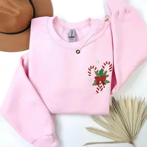 Embroidered Candy Cane Christmas Sweatshirt, Festive Christmas Crewneck for Women, Cozy Winter Sweater, Cute Christmas Gift