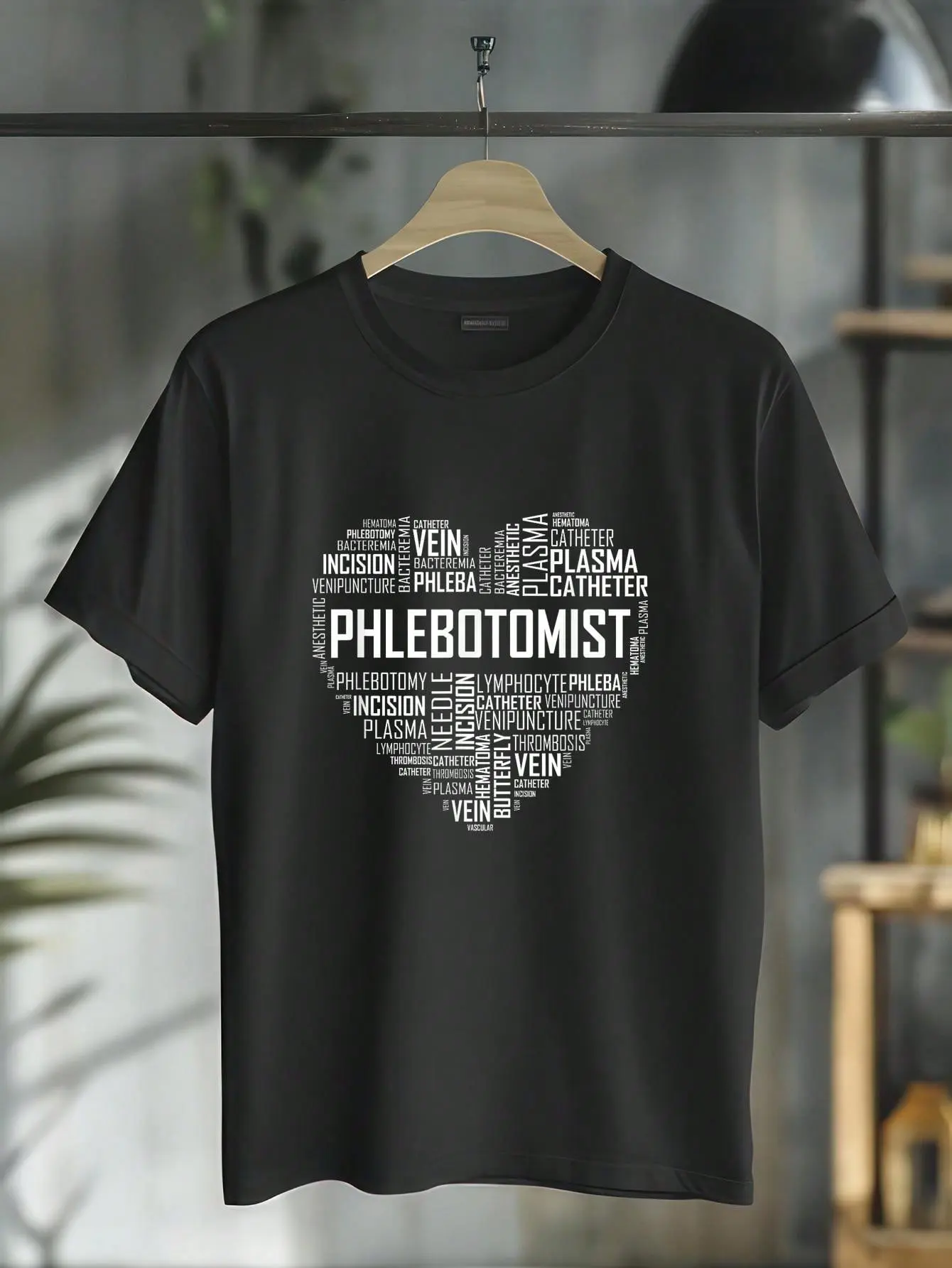 100% Cotton Phlebotomy Technician Phlebotomist T Shirt Love Heart Gift T-Shirt Short Sleeve T-Shirt Women's Men's Graphic Tee Causal Tops