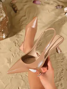 Women's New Fashion Elegant Back Buckle Pointed Toe Low Heel High Heels, PU Leather, Slim Fit, All Seasons, Versatile Style, Elegant Minimalist Sandals