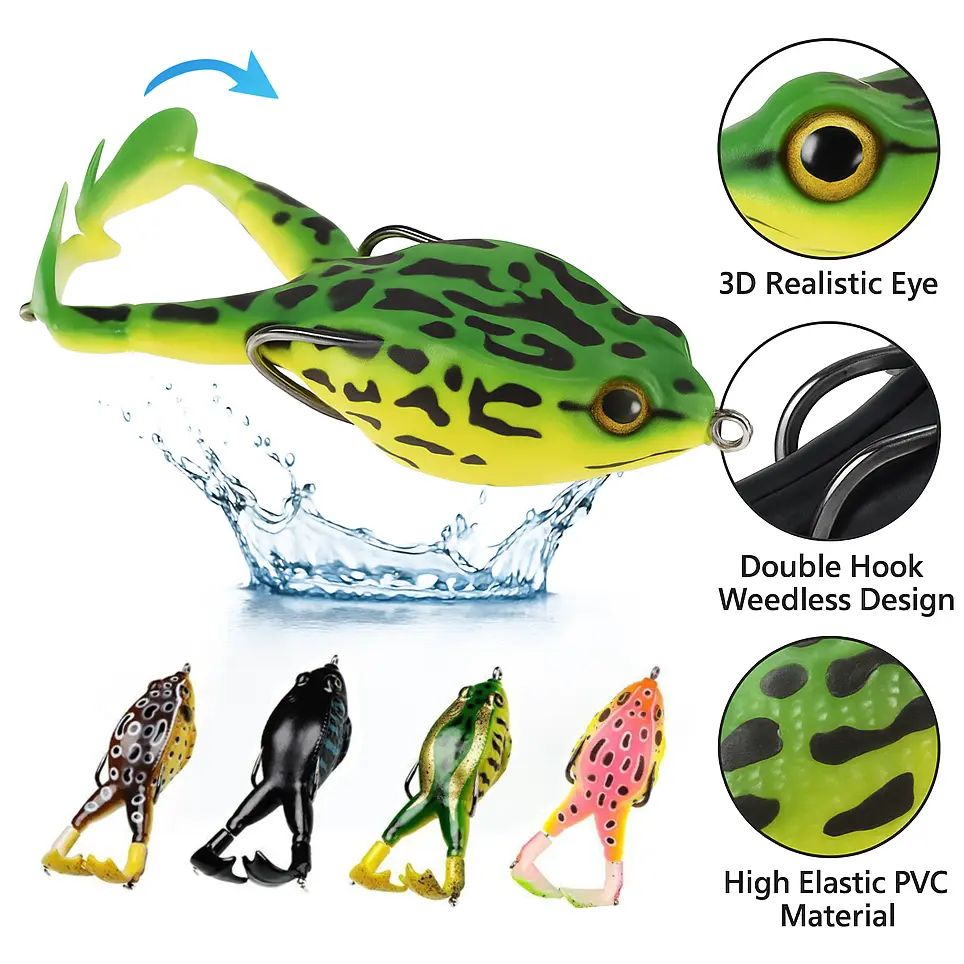 FINXTIDE 5PCS Soft Silicone Frog Topwater Floating Lures Kit - Bass Fishing Lures with Weedless Hooks, Lifelike Realism Prop Swimbait, Easy Casting & Retrieval, Spin Casting, Versatile Depth Control for Freshwater Saltwater (Fathersday Gift)
