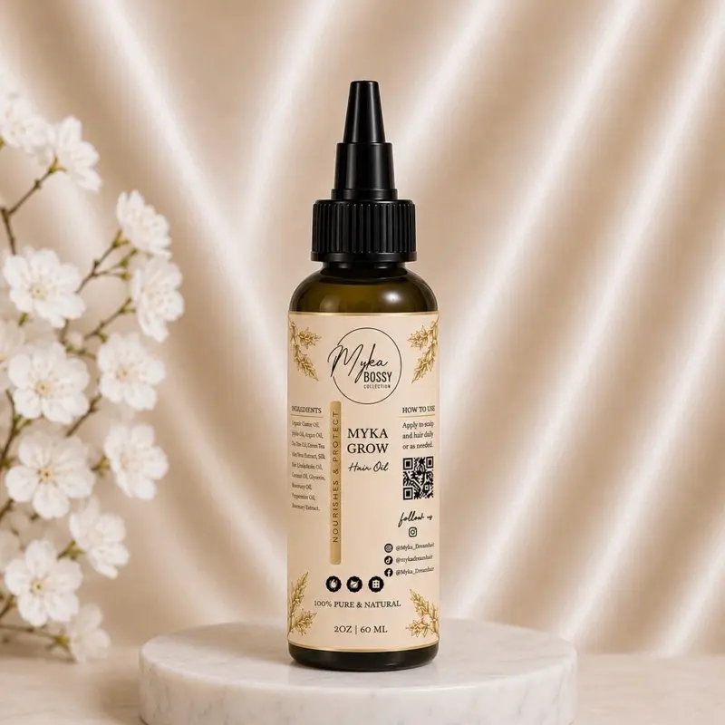 Myka Grow Hair Oil 2 oz - Lightweight Botanical Blend with Avocado Coconut Olive & Castor Oils for Moisture Shine & Scalp Care - Moisturize 2 oz