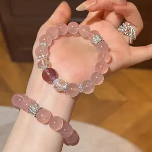 Madagascar Imitation Ice Transparent Horse Powder Bracelet Peach Blossom Pink Quartz Amethyst Transfer Bead Niche Women's Style Offer-Type-1