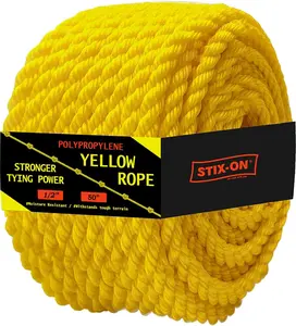 Polypropylene Rope 50Ft – 1/2 Inch Twisted Nautical Rope – Oil Resistant Yellow Heavy Duty Rope Ideal for Boats, Dock – Increased Friction and Heat Resistance – High Tensile Strength Marine Rope