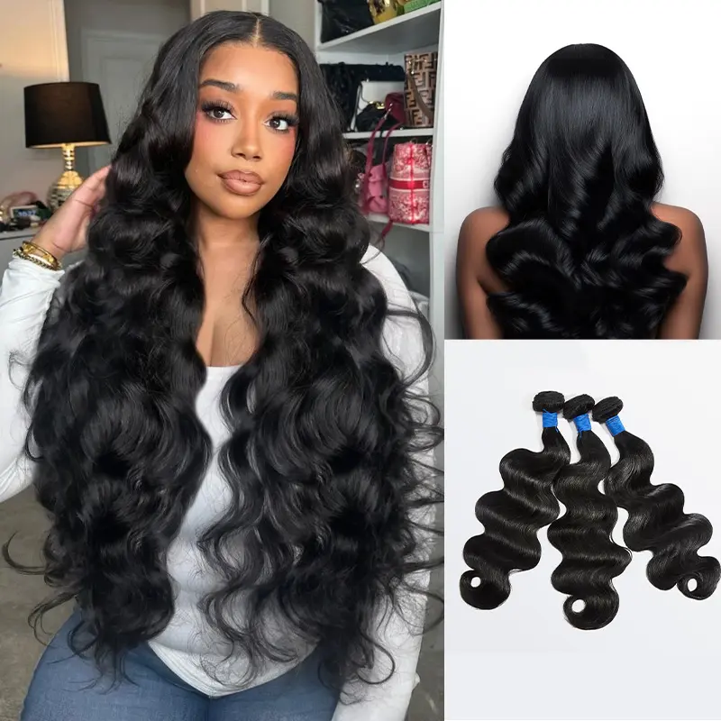 StariaHair Body Wave Straight Bundles Luxury 100% Virgin Bundles Human Hair Ideal for Sew-in Quick Weave Ponytails and Wig Tangle-free Smooth Reusable Natural Black #backtoschool