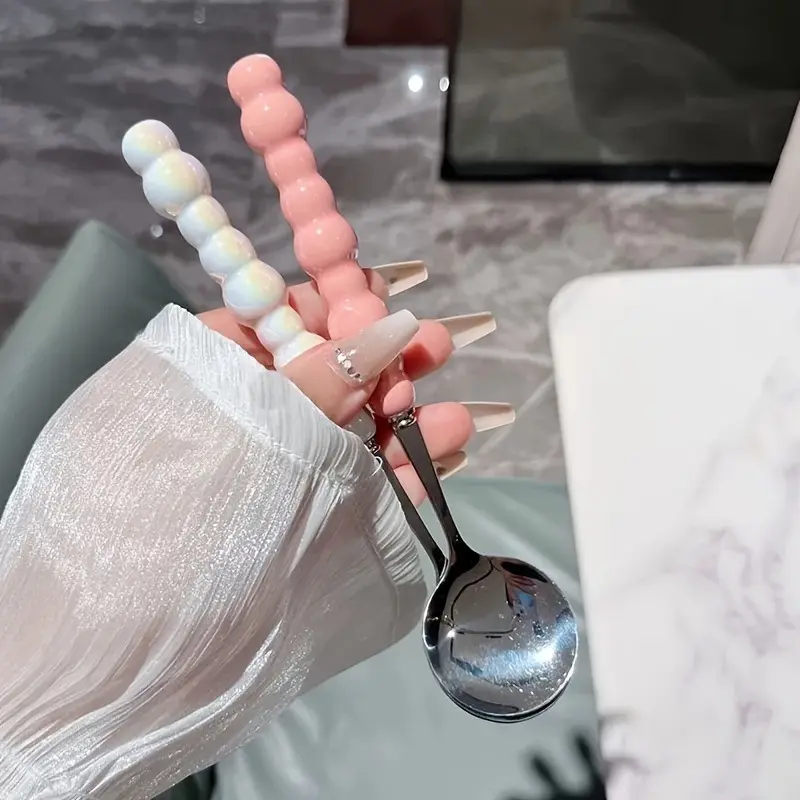 2pcs Colored Pearl Spoon, Modern Home Use Rice Spoon, Small Soup Spoon, Culinary Cutlery