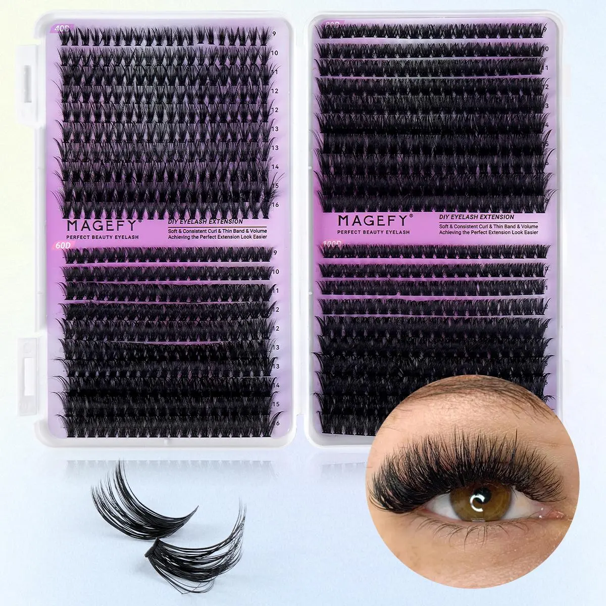 MAGEFY 800 Fluffy Eyelash Clusters, 40D-100D Eyelash Extensions (9-18mm D-Curl & C-Curl) Individual DIY Lashes for Salon & Daily Makeup, Natural Soft Lightweight, Curl Cluster Lashes