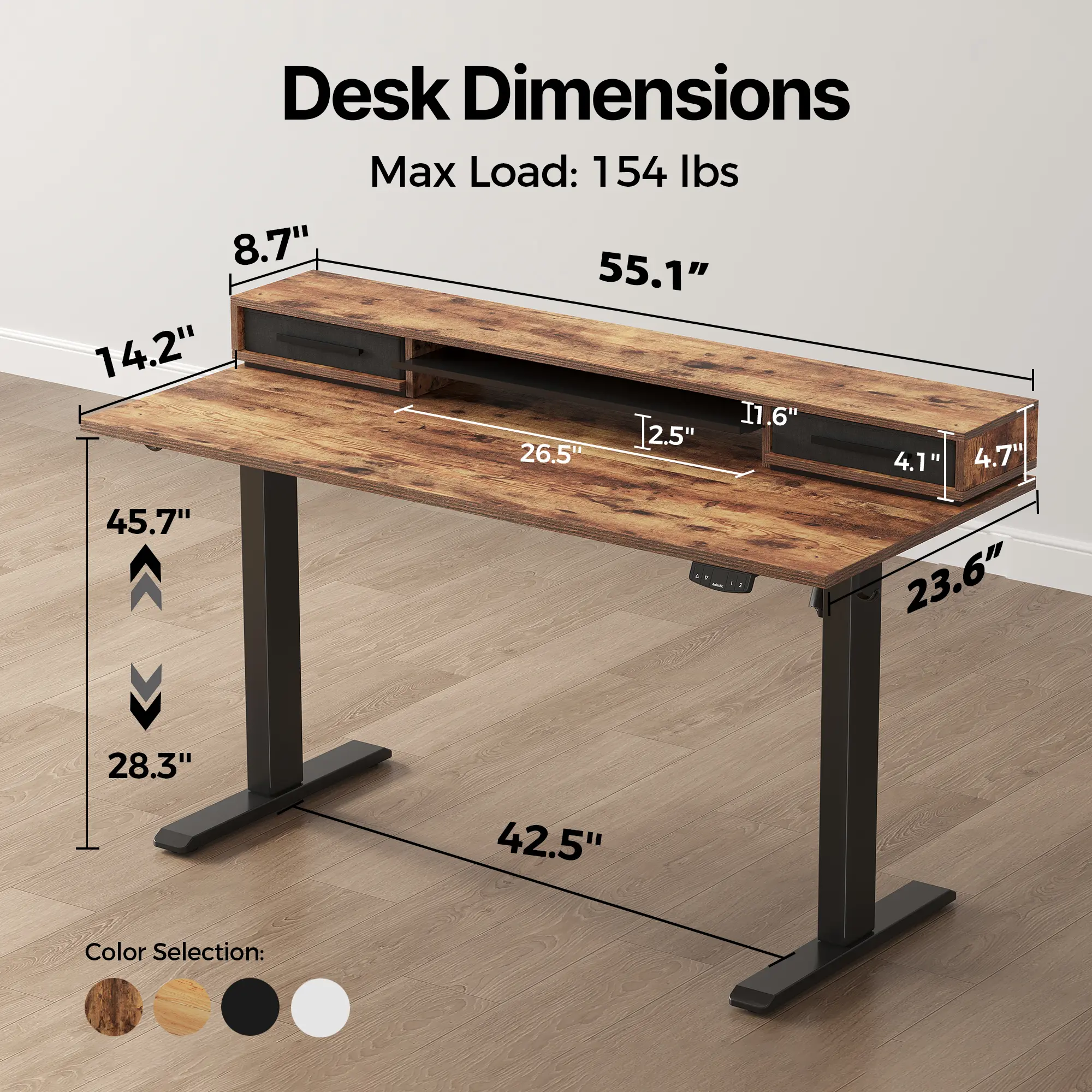 Rustic Brown with Shelf - 55.1"