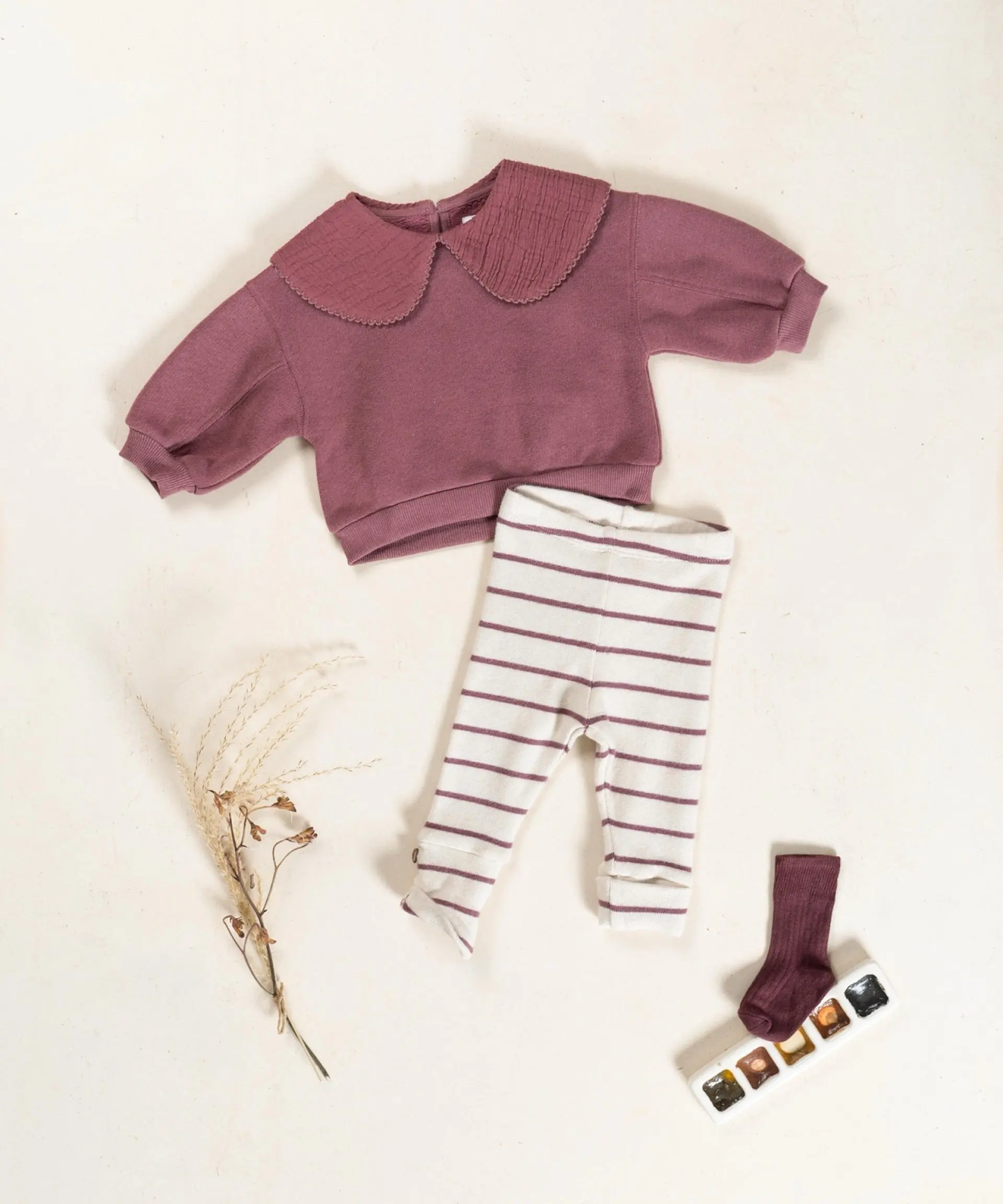 Knit Sweatshirt with Collar || Plum
