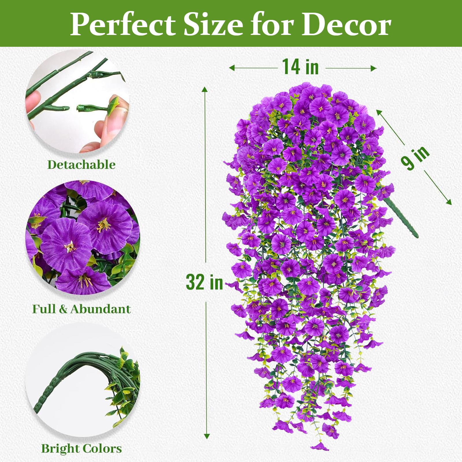 Artificial Hanging Flowers for Outdoors, Fake Hanging Plants Flowers for Outdoor Spring Summer Decoration,UV Resistant Artificial Hanging Flowers for Home Porch Patio Garden Decor